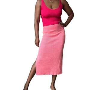 Free People Coral Pink Knit Midi Skirt Size Small